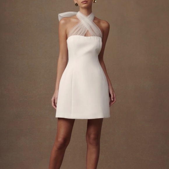 Meshki Maryam Tulle Bow Mini Dress - White - Picture 1 of 4